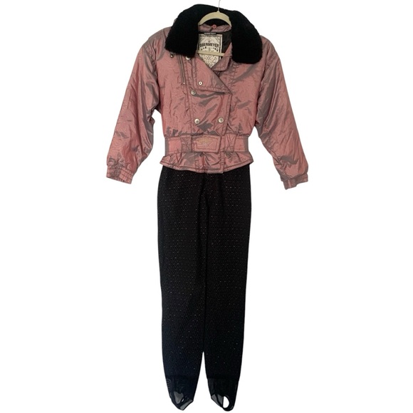 Vintage Obermeyer Ladies Size 6 Iridescent One Piece Faux Fur Collar Ski Suit - Picture 1 of 11